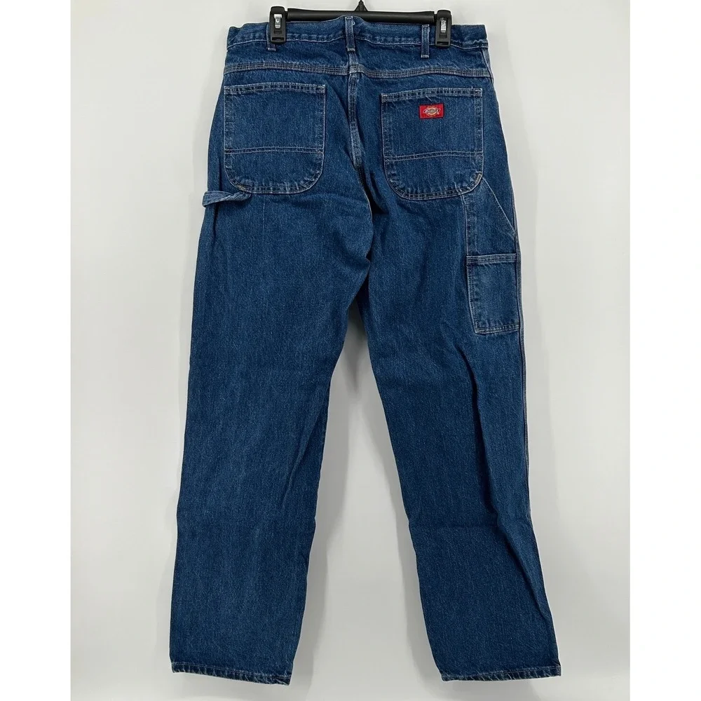 Dickies Mens Carpenter Jeans 36x34 Dark Wash Blue Denim Work Pants Utility Heavy